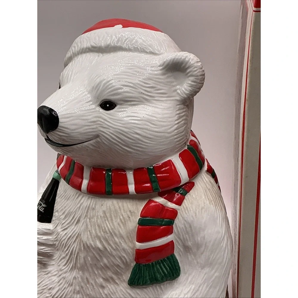 Vintage 1996 Christmas Coca-Cola Polar Bear in Scarf Cookie Jar New in Box